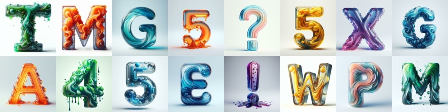 glass 3D Lettering Typeface. AI generated illustration
