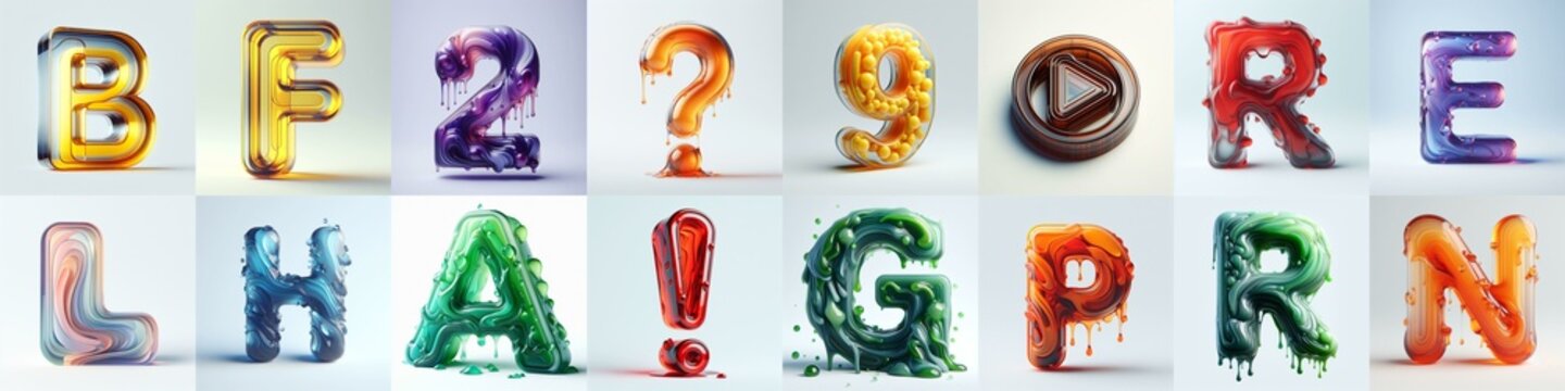glass 3D Lettering Typeface. AI generated illustration