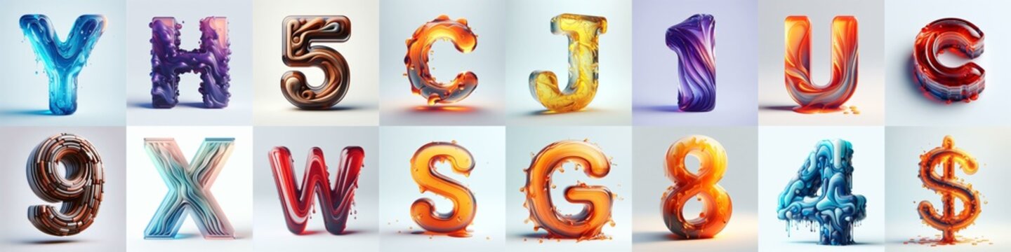 glass 3D Lettering Typeface. AI generated illustration