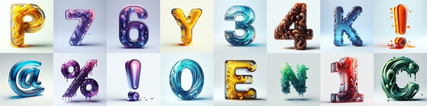 glass 3D Lettering Typeface. AI generated illustration