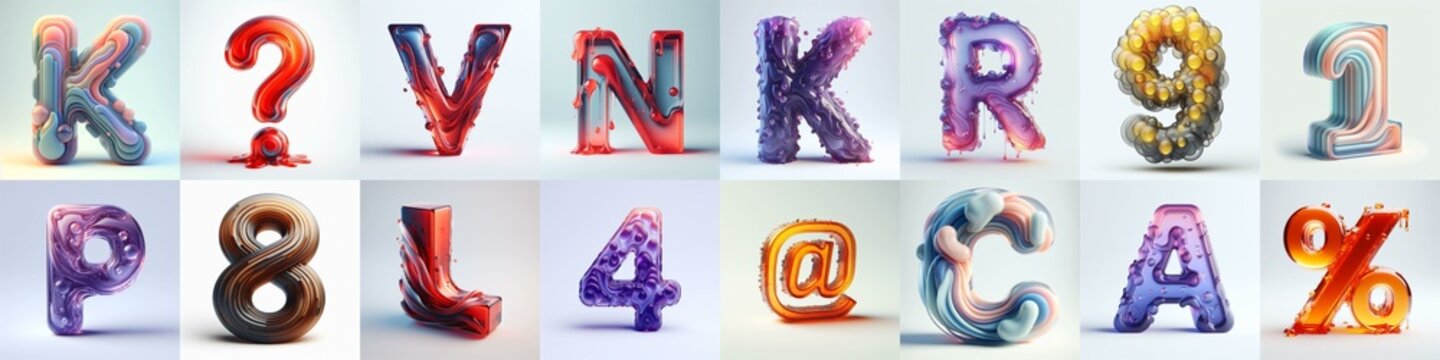 glass 3D Lettering Typeface. AI generated illustration