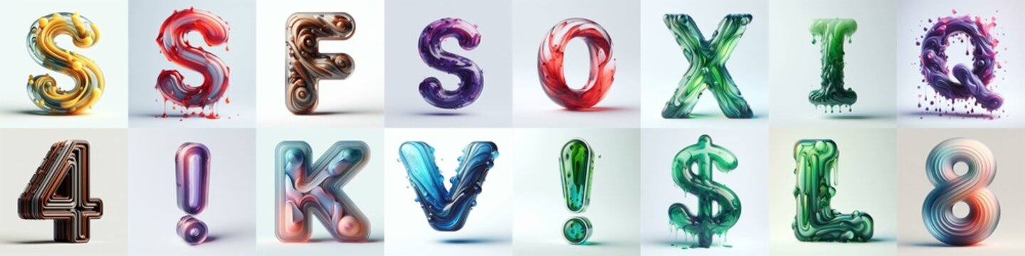 glass 3D Lettering Typeface. AI generated illustration