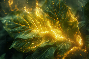 Poster - Mate leaves depicted as a series of energetic green and yellow lightning bolts, illustrating their stimulating nature,