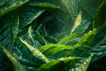 Poster - Mate leaves transforming into a whirlwind of vibrant green energy, symbolizing their invigorating effect,
