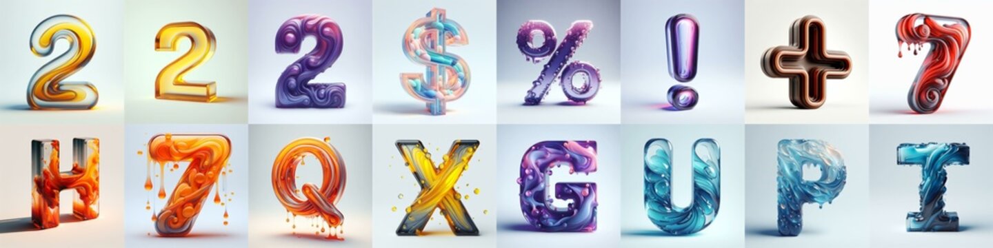 glass 3D Lettering Typeface. AI generated illustration