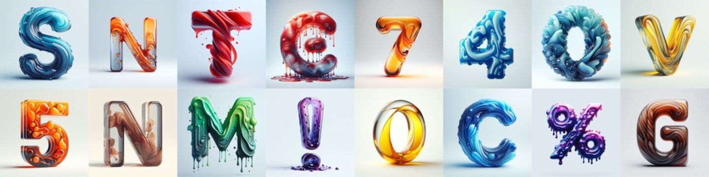 glass 3D Lettering Typeface. AI generated illustration