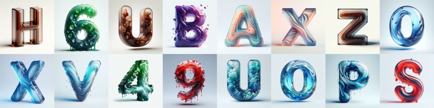 glass 3D Lettering Typeface. AI generated illustration