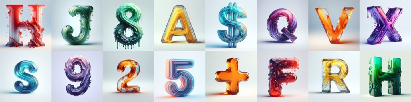 glass 3D Lettering Typeface. AI generated illustration