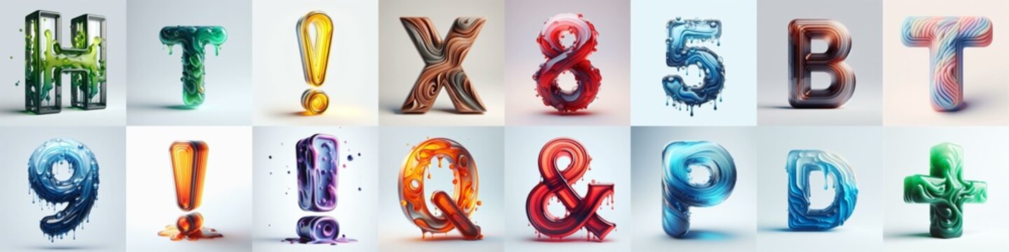 glass 3D Lettering Typeface. AI generated illustration
