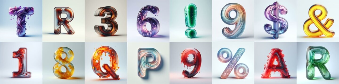 glass 3D Lettering Typeface. AI generated illustration