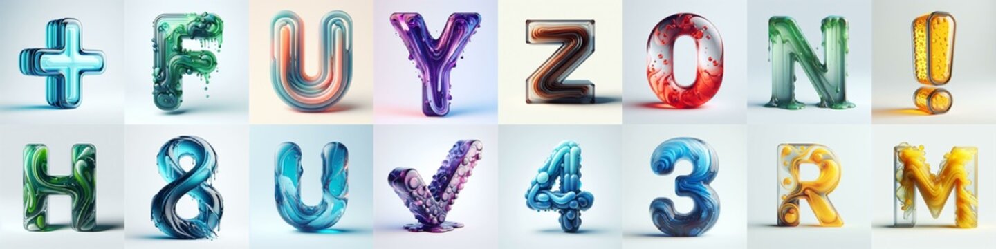 glass 3D Lettering Typeface. AI generated illustration