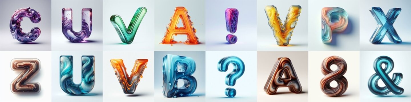 glass 3D Lettering Typeface. AI generated illustration
