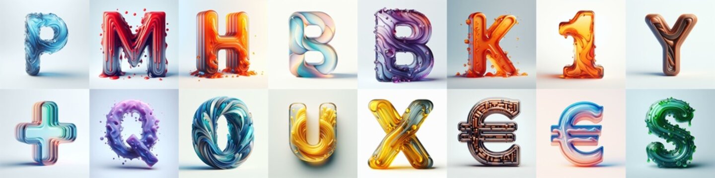 glass 3D Lettering Typeface. AI generated illustration