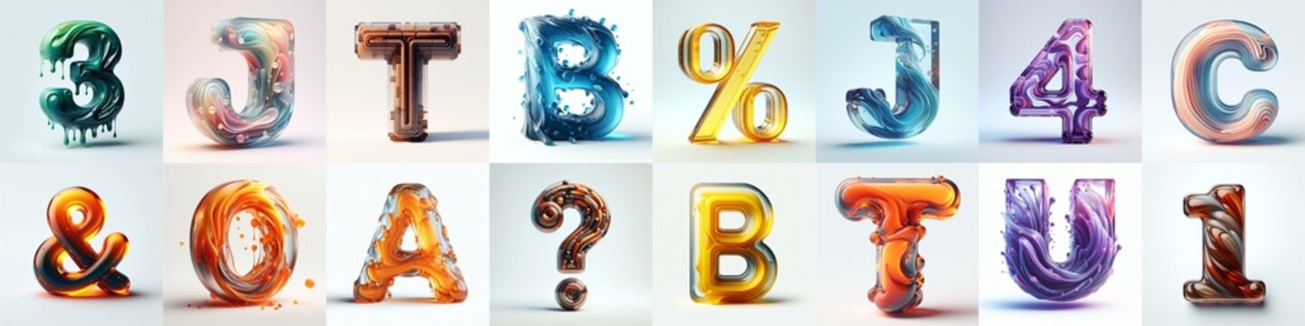 glass 3D Lettering Typeface. AI generated illustration