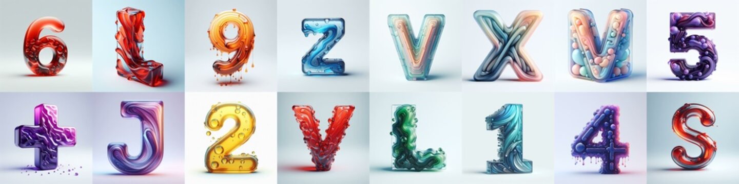 glass 3D Lettering Typeface. AI generated illustration