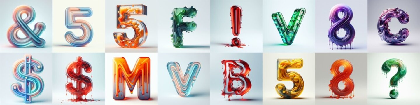 glass 3D Lettering Typeface. AI generated illustration