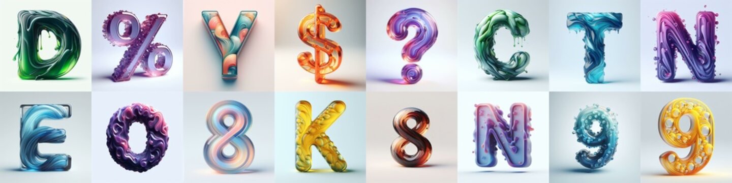 glass 3D Lettering Typeface. AI generated illustration