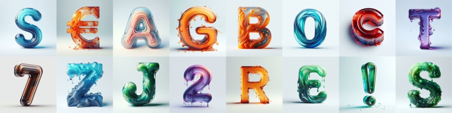 glass 3D Lettering Typeface. AI generated illustration