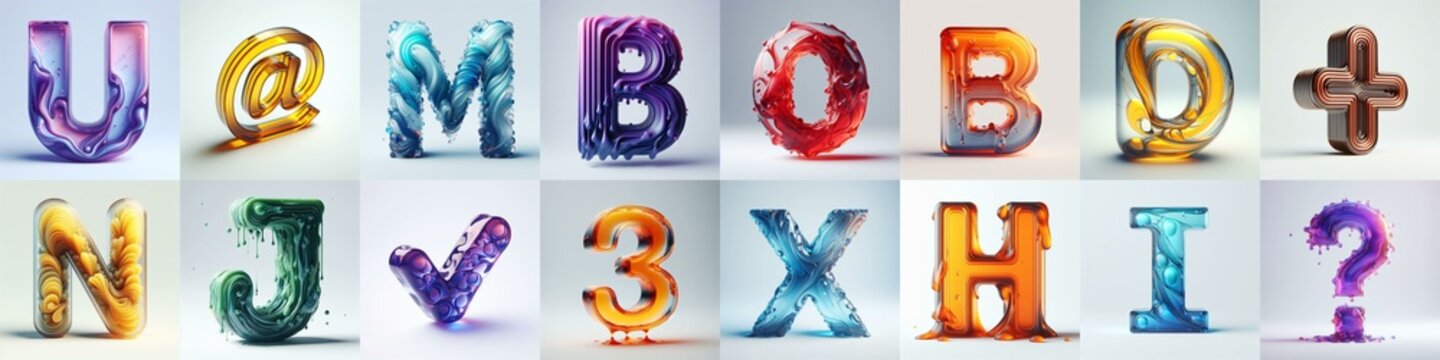 glass 3D Lettering Typeface. AI generated illustration