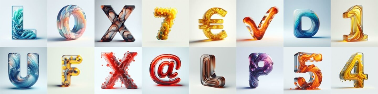 glass 3D Lettering Typeface. AI generated illustration