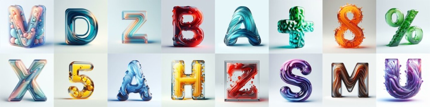glass 3D Lettering Typeface. AI generated illustration