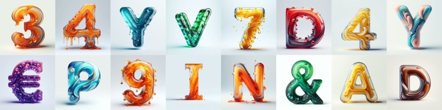 glass 3D Lettering Typeface. AI generated illustration