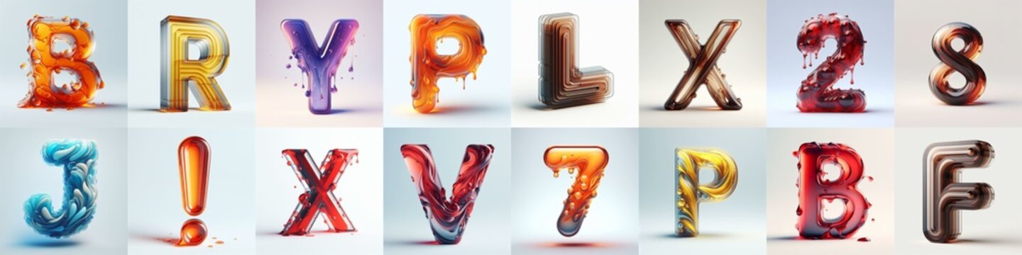 glass 3D Lettering Typeface. AI generated illustration