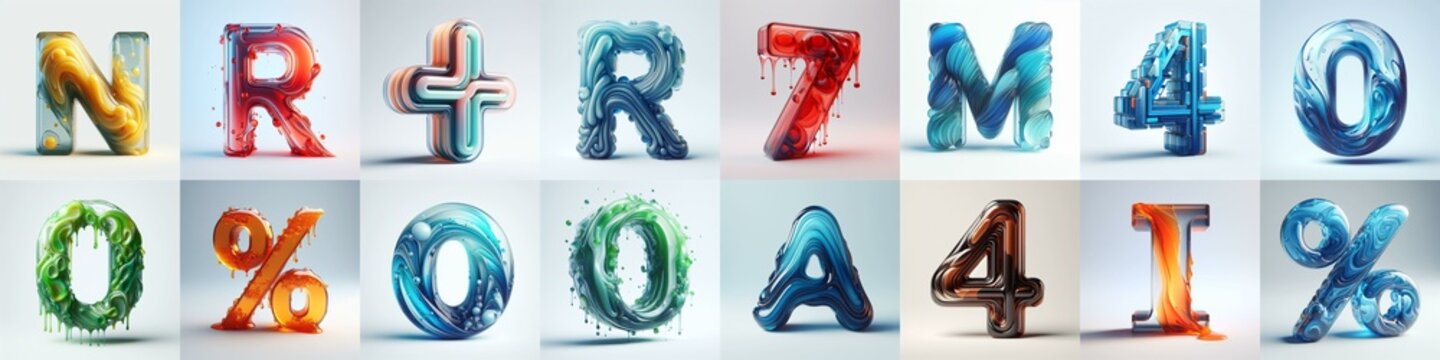 glass 3D Lettering Typeface. AI generated illustration