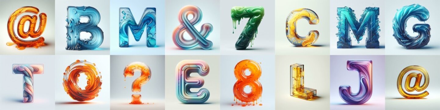 glass 3D Lettering Typeface. AI generated illustration