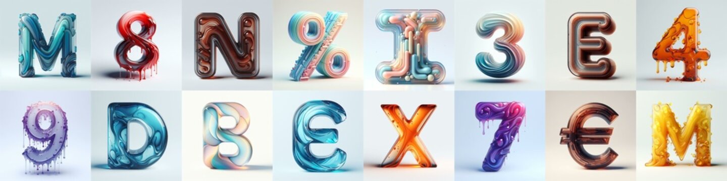 glass 3D Lettering Typeface. AI generated illustration