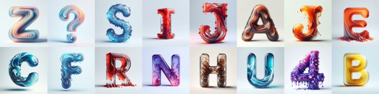 glass 3D Lettering Typeface. AI generated illustration