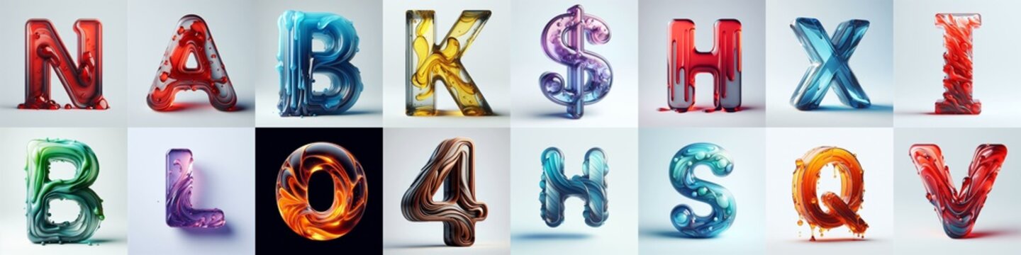 glass 3D Lettering Typeface. AI generated illustration