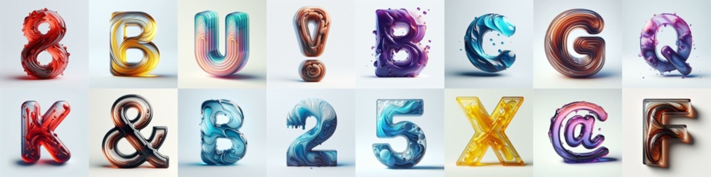glass 3D Lettering Typeface. AI generated illustration