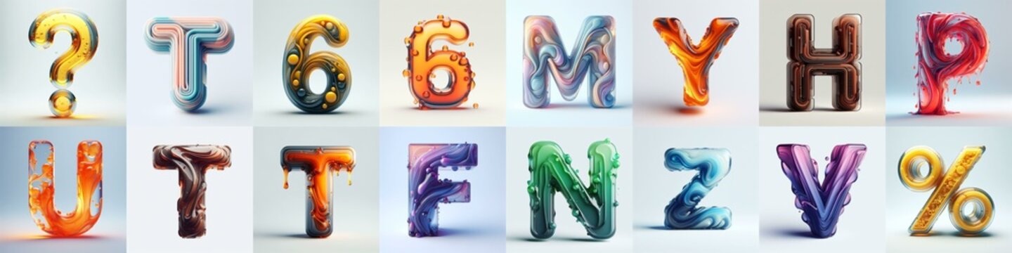 glass 3D Lettering Typeface. AI generated illustration