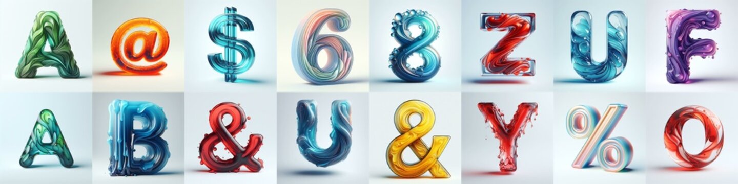 glass 3D Lettering Typeface. AI generated illustration