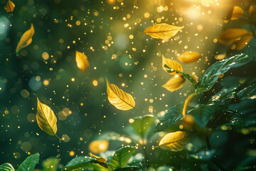 Aufkleber - A dynamic visualization of tea leaves scattering into an array of energetic particles, fizzling with vitality,
