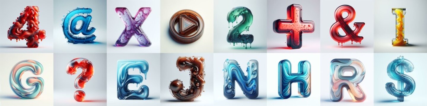 glass 3D Lettering Typeface. AI generated illustration