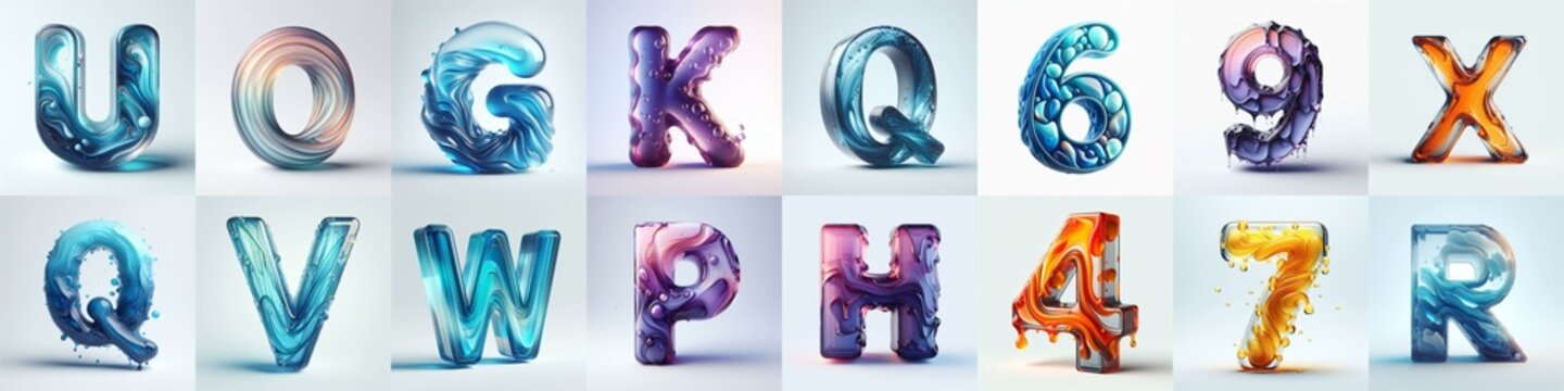 glass 3D Lettering Typeface. AI generated illustration