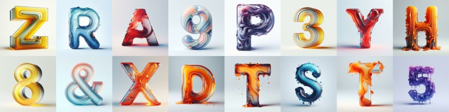 glass 3D Lettering Typeface. AI generated illustration
