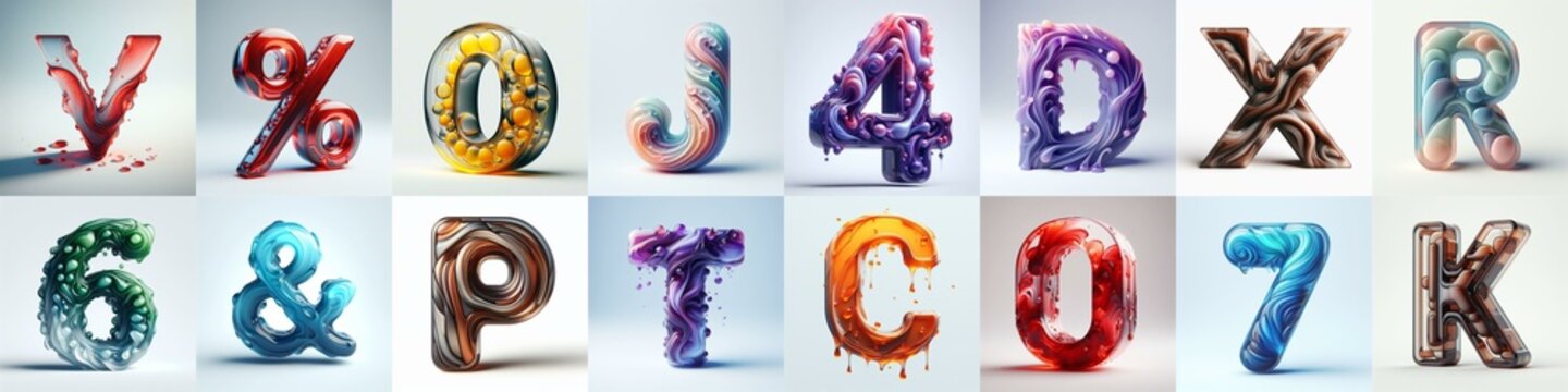 glass 3D Lettering Typeface. AI generated illustration