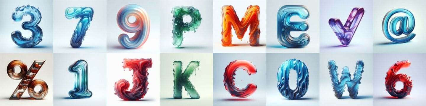 glass 3D Lettering Typeface. AI generated illustration