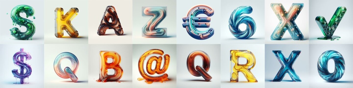 glass 3D Lettering Typeface. AI generated illustration