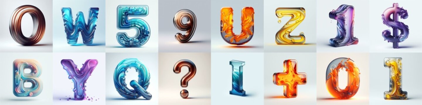 glass 3D Lettering Typeface. AI generated illustration