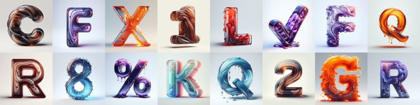 glass 3D Lettering Typeface. AI generated illustration