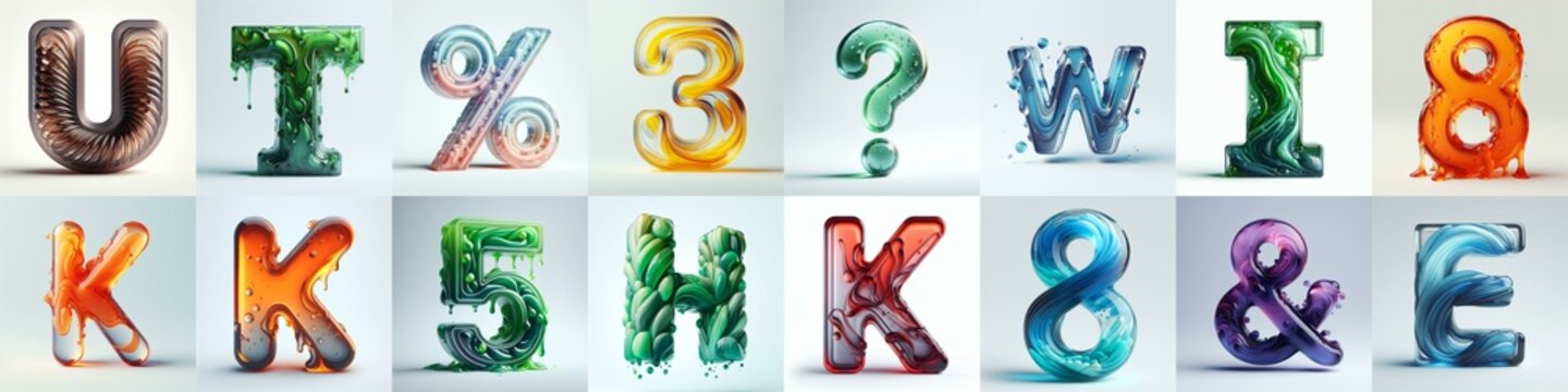 glass 3D Lettering Typeface. AI generated illustration