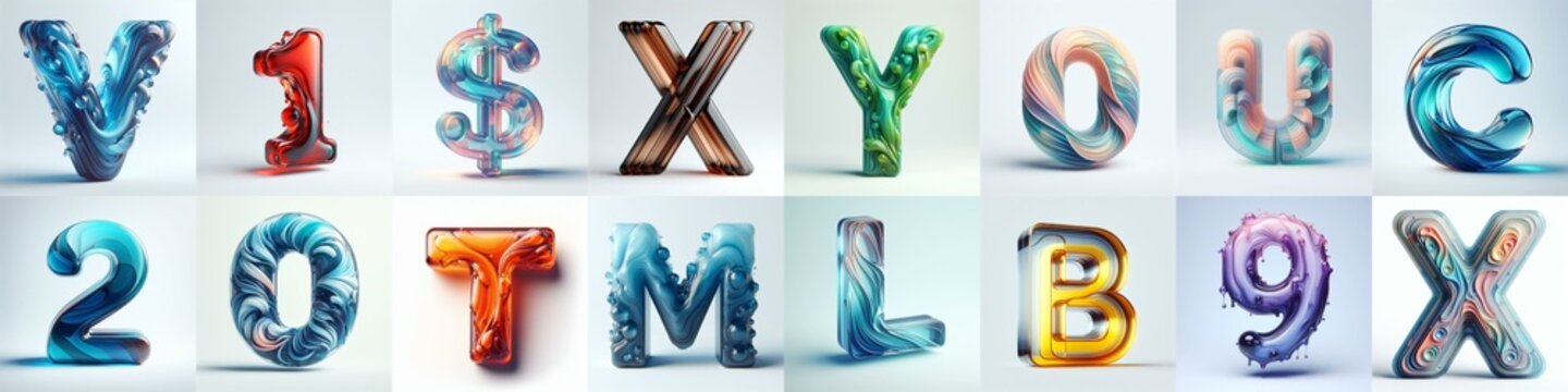 glass 3D Lettering Typeface. AI generated illustration
