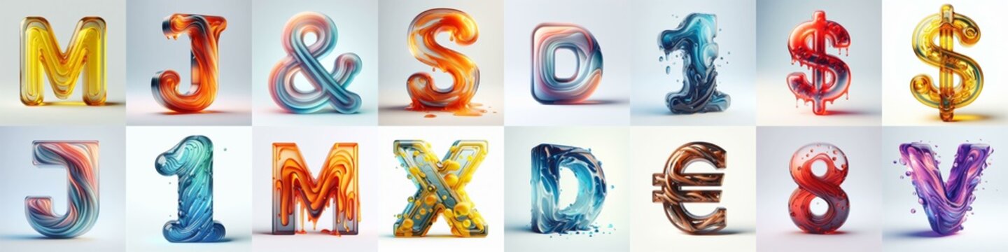 glass 3D Lettering Typeface. AI generated illustration