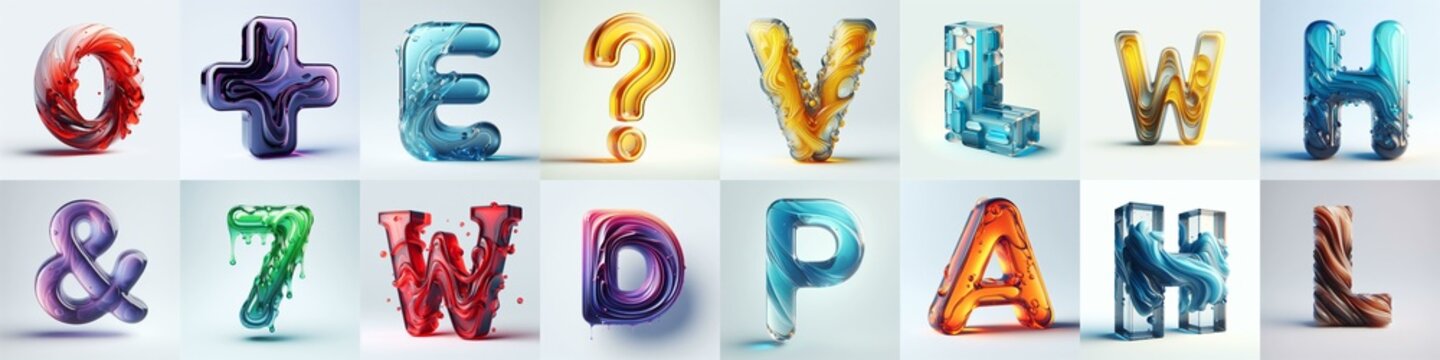 glass 3D Lettering Typeface. AI generated illustration