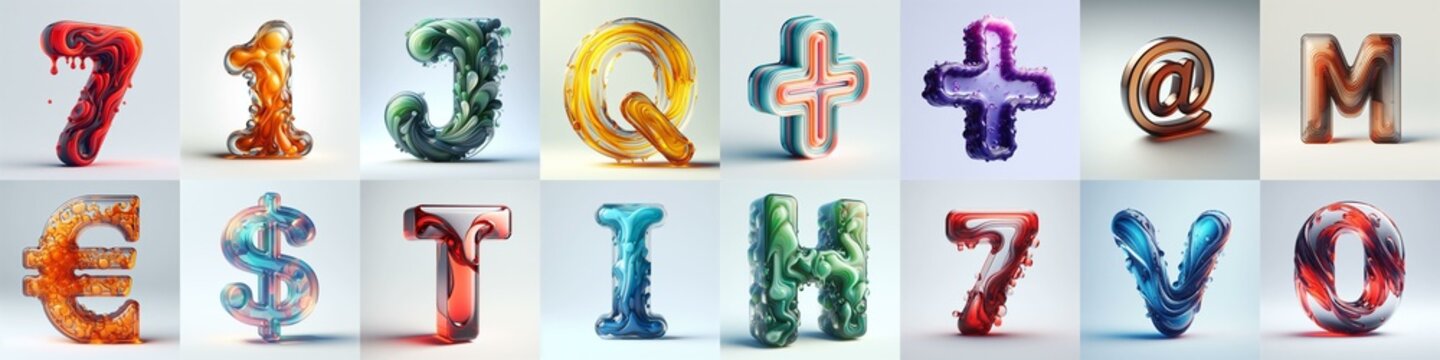 glass 3D Lettering Typeface. AI generated illustration