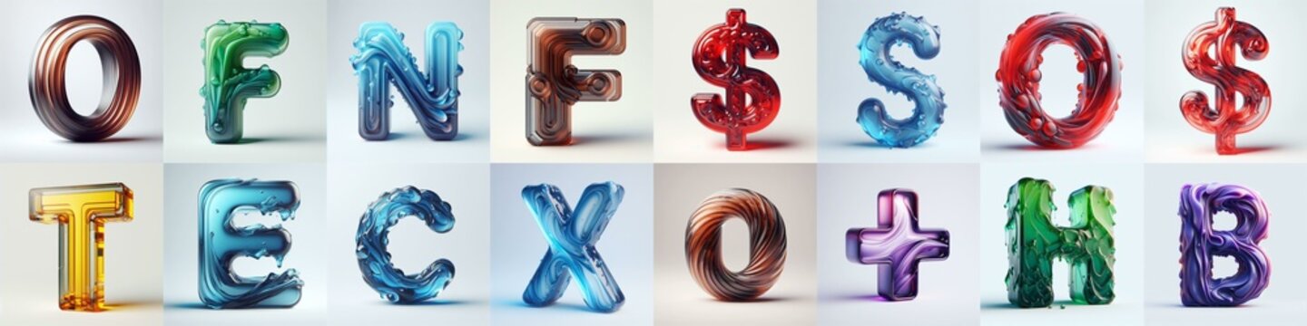 glass 3D Lettering Typeface. AI generated illustration